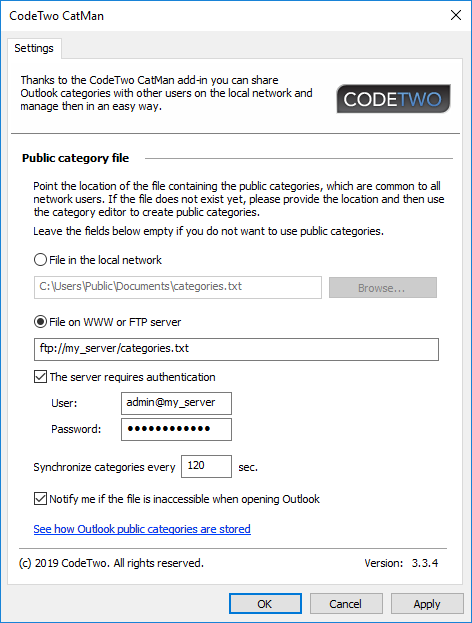 CodeTwo CatMan Settings