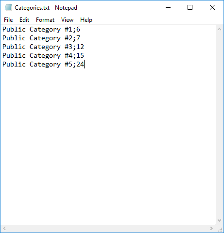 Color categories in text file