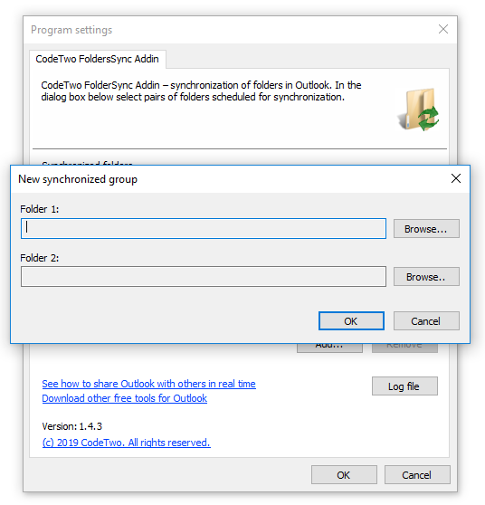 CodeTwo FolderSync Addin - select folders