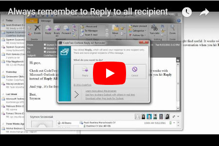 Watch the video about CodeTwo Reply All Reminder freeware